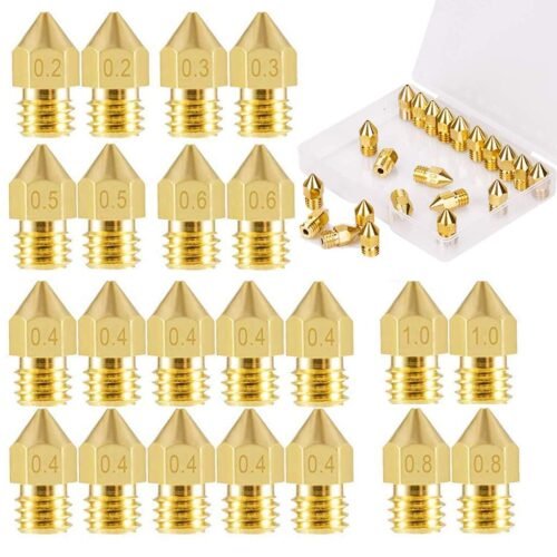 ELEPHANTBOAT ® 22Pieces 3D Printer Extruder Nozzle MK8 for Makerbot Creality CR-10 7 Different Size 0.2 mm, 0.3 mm, 0.4 mm, 0.5 mm, 0.6 mm, 0.8 mm, 1.0 mm